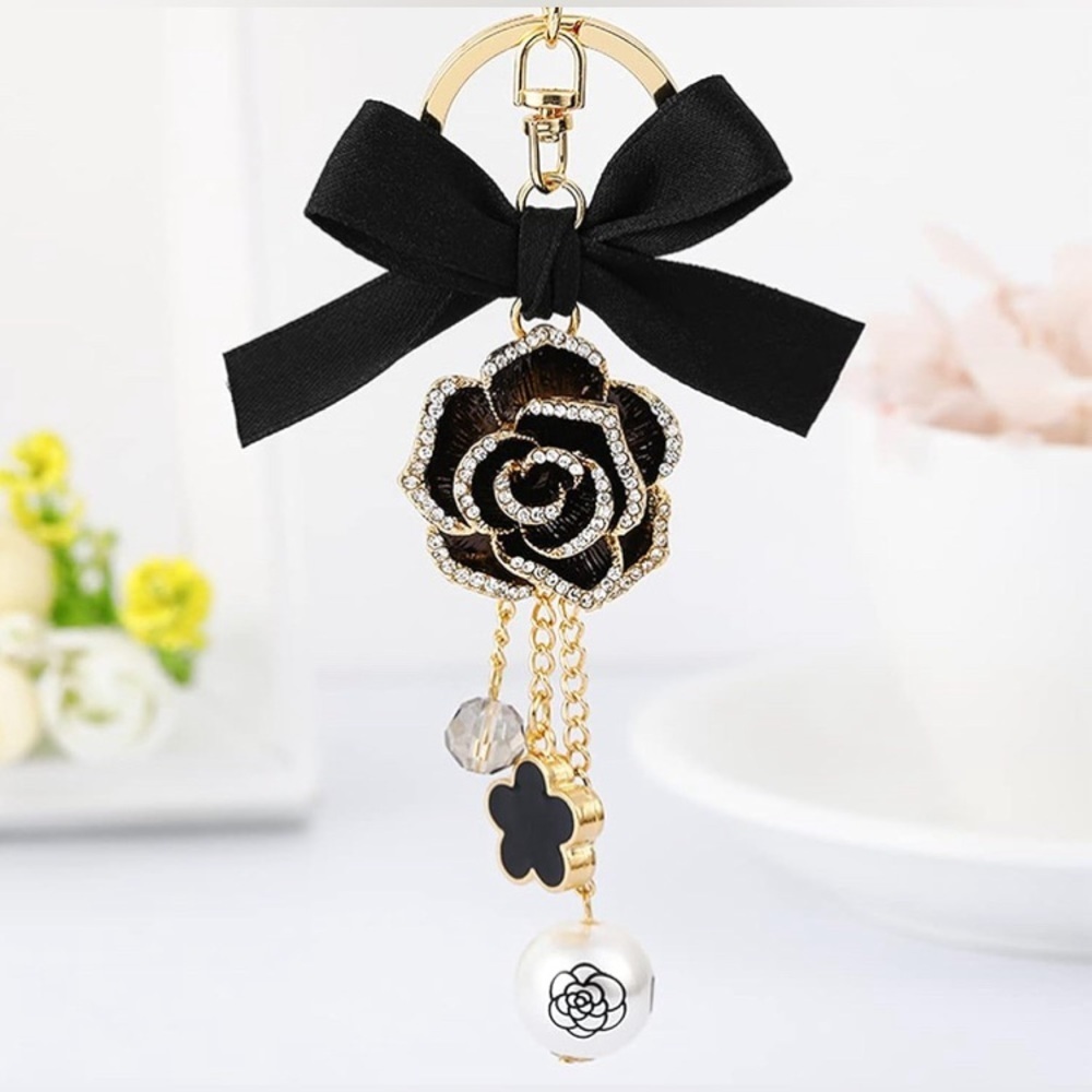 Gorgeous Large Bow Pearl Rose Bag Charm or Key Chain